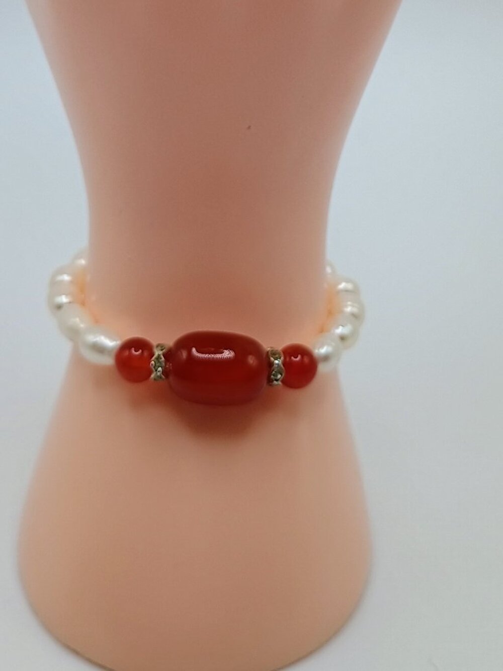 Amulet Bracelet for Protection and Vitality with Natural Pearls and Ruby